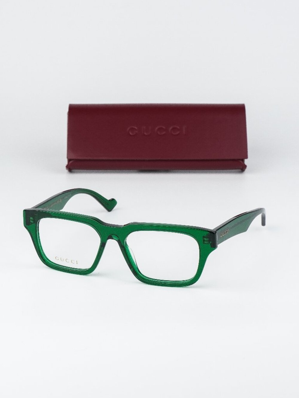 Gucci Men Eyeglasses Transparent Green Square GG0963O 004 NEW AUTHENTIC - Picture 1 of 10